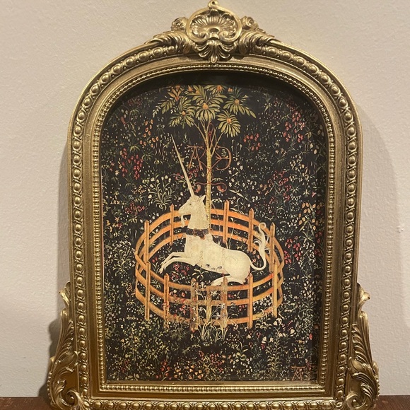 Unicorn Tapestry Gold Framed Print 7.5x9 Hunt of Unicorn In Captivity Wall Art - Picture 2 of 3